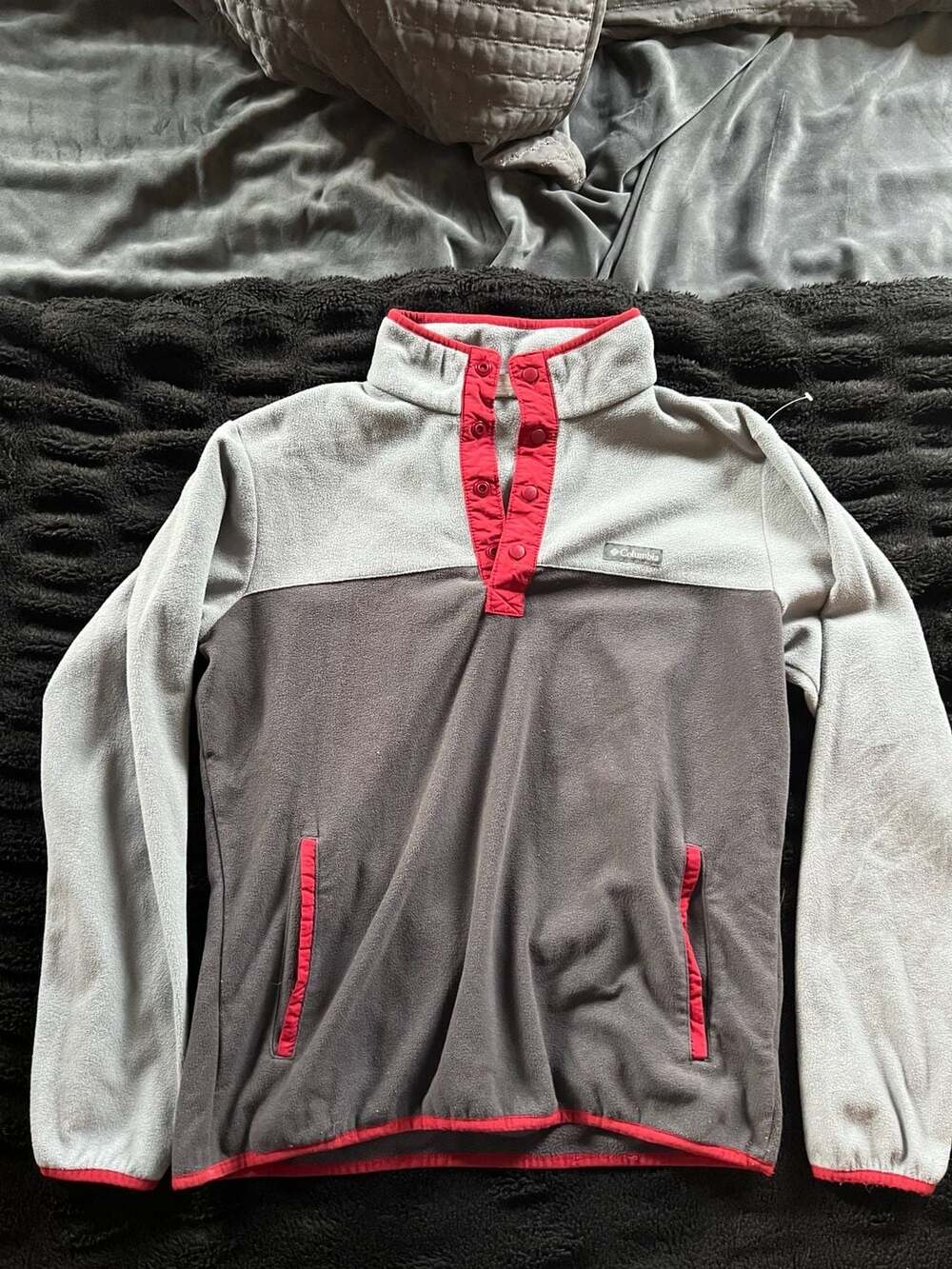 Columbia Foster Creek Fleece Pullover Size M Gray Red Snap Neck